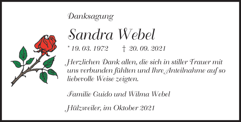 Traueranzeige für Sandra Webel vom 12.10.2021 aus saarbruecker_zeitung