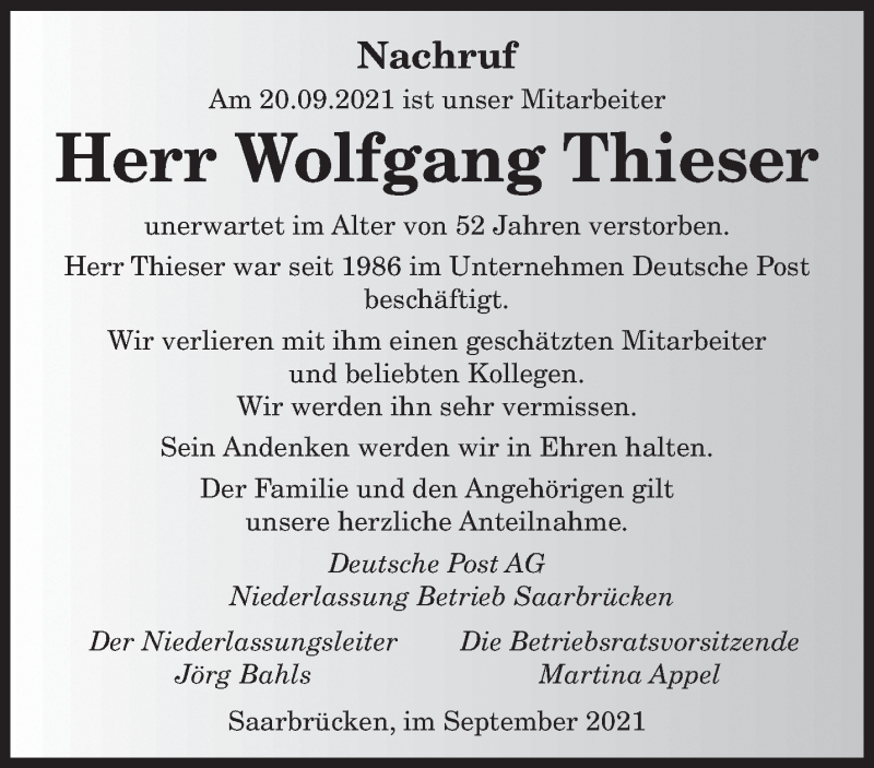  Traueranzeige für Wolfgang Thieser vom 02.10.2021 aus saarbruecker_zeitung
