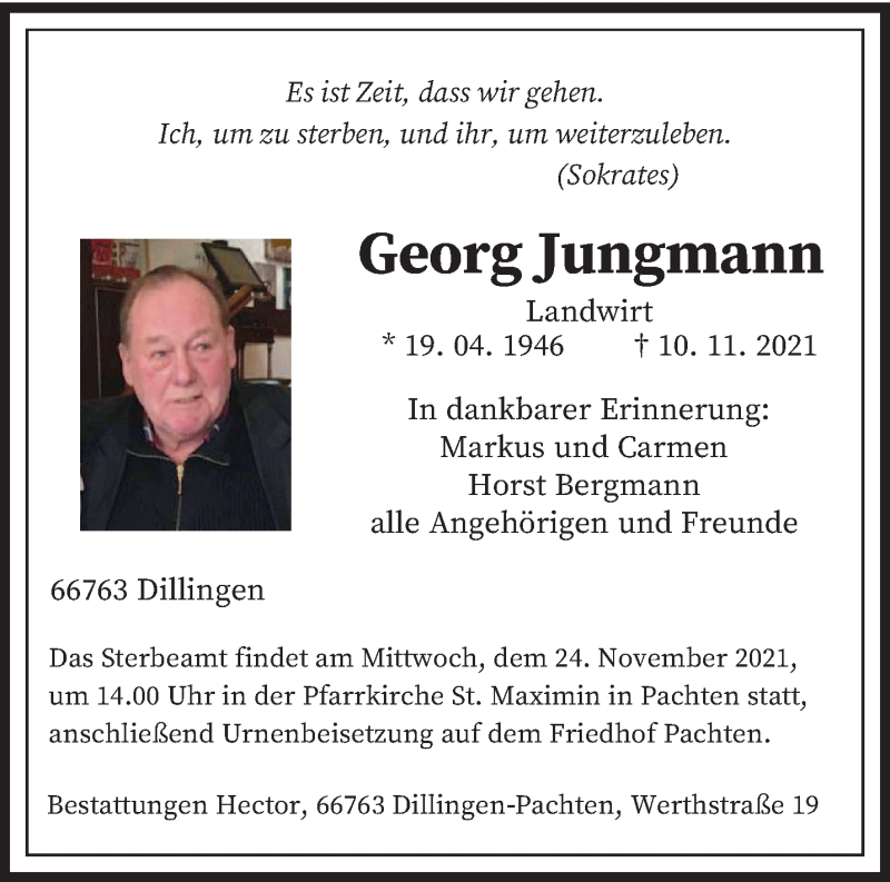  Traueranzeige für Georg Jungmann vom 20.11.2021 aus saarbruecker_zeitung