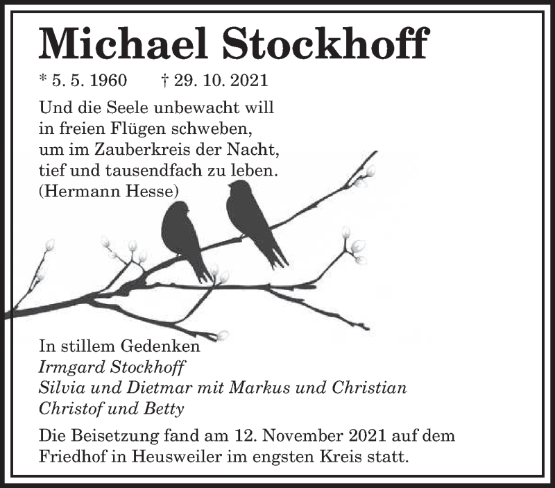  Traueranzeige für Michael Stockhoff vom 22.11.2021 aus saarbruecker_zeitung