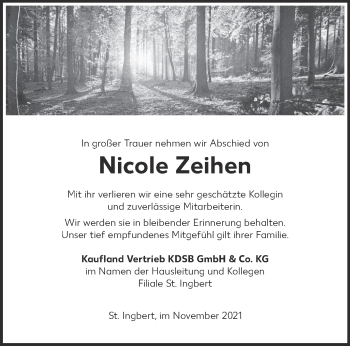 Traueranzeige von Nicole Zeihen von saarbruecker_zeitung