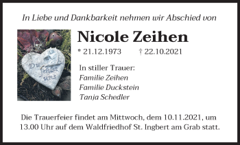 Traueranzeige von Nicole Zeihen von saarbruecker_zeitung