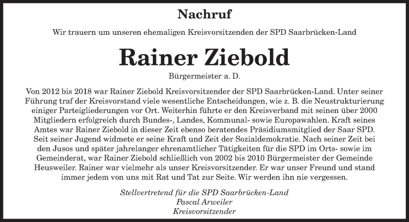  Traueranzeige für Rainer Ziebold vom 09.11.2021 aus saarbruecker_zeitung
