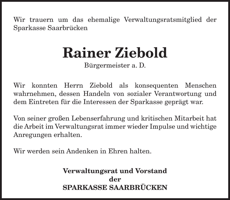  Traueranzeige für Rainer Ziebold vom 06.11.2021 aus saarbruecker_zeitung