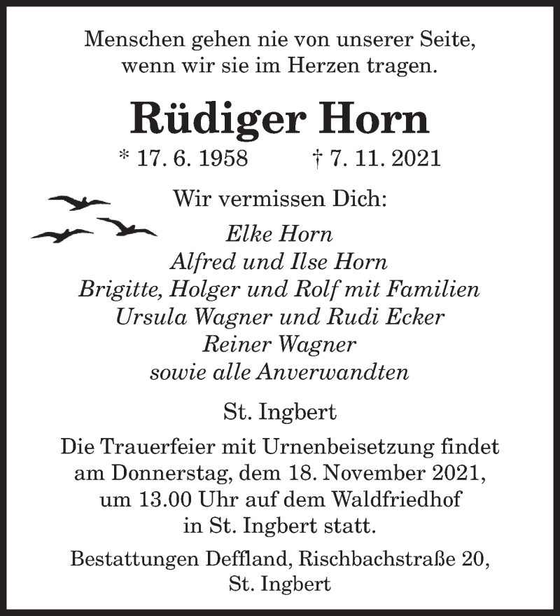  Traueranzeige für Rüdiger Horn vom 13.11.2021 aus saarbruecker_zeitung