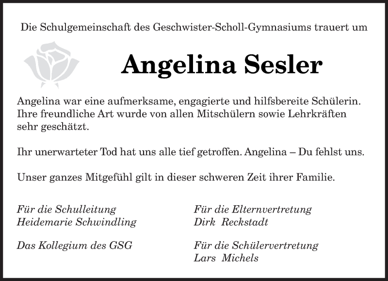  Traueranzeige für Angelina Sesler vom 17.12.2021 aus saarbruecker_zeitung