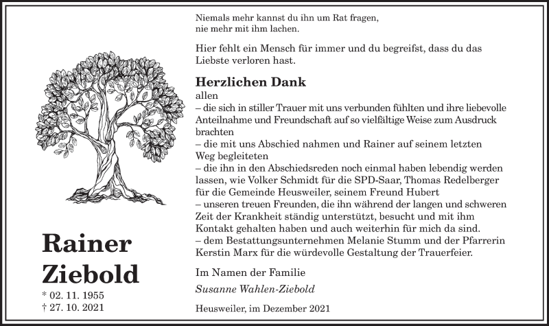  Traueranzeige für Rainer Ziebold vom 24.12.2021 aus saarbruecker_zeitung