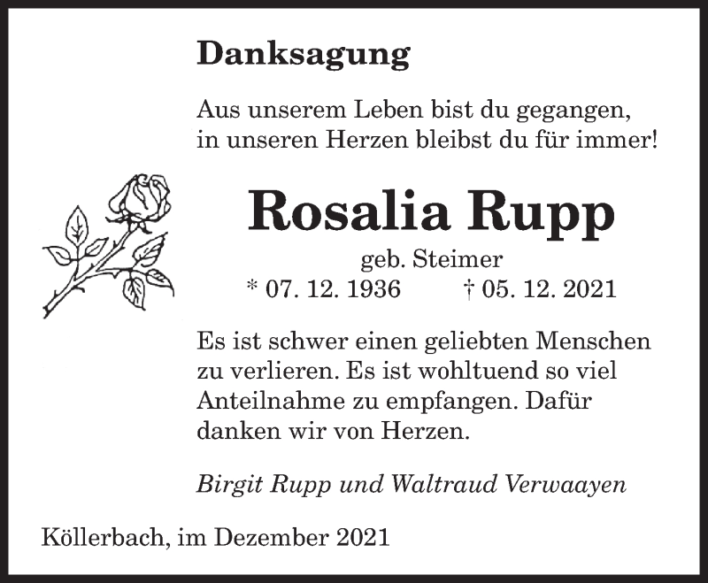  Traueranzeige für Rosalia Rupp vom 21.12.2021 aus saarbruecker_zeitung