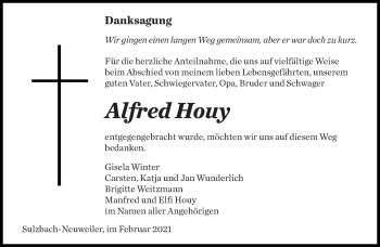 Traueranzeige von Alfred Houy von saarbruecker_zeitung