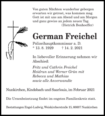 Traueranzeige von German Freichel von saarbruecker_zeitung