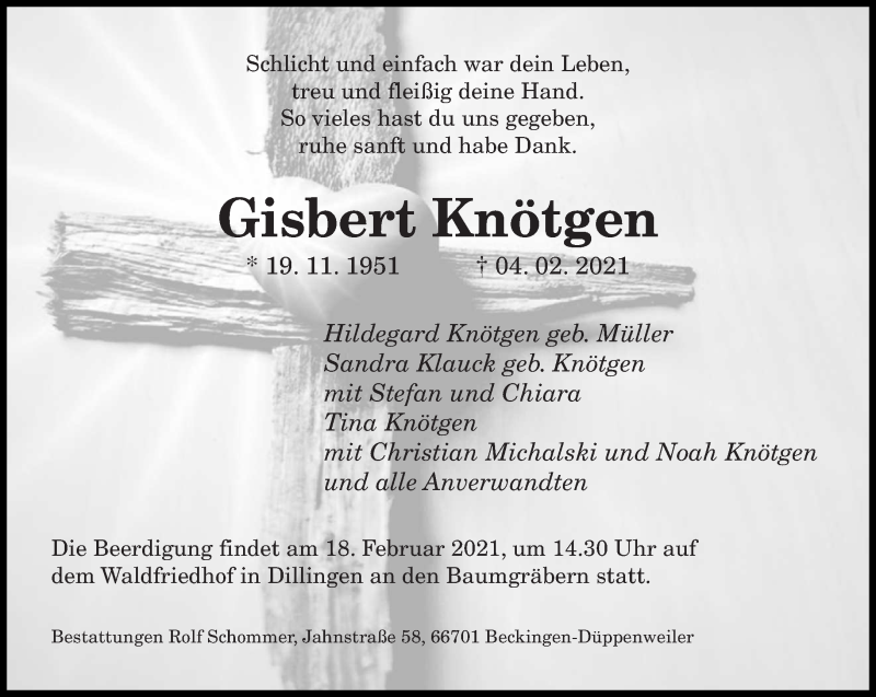  Traueranzeige für Gisbert Knötgen vom 13.02.2021 aus saarbruecker_zeitung