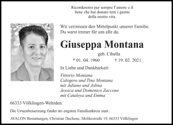 Traueranzeige von Giuseppa Montana von saarbruecker_zeitung