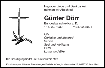 Traueranzeige von Günter Dörr von saarbruecker_zeitung