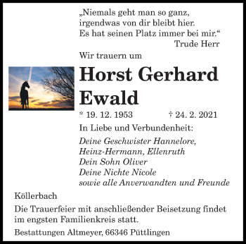 Traueranzeige von Horst Gerhard Ewald von saarbruecker_zeitung
