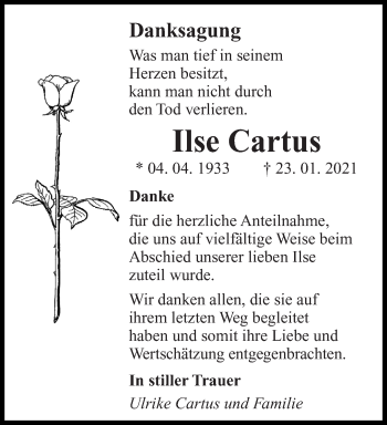 Traueranzeige von Ilse Cartus von saarbruecker_zeitung
