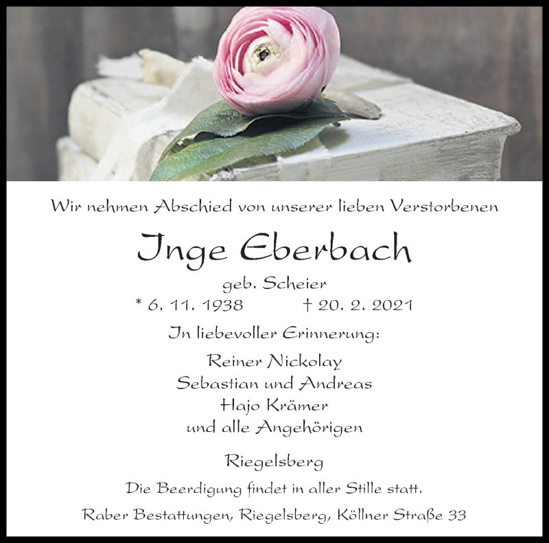  Traueranzeige für Inge Eberbach vom 27.02.2021 aus saarbruecker_zeitung