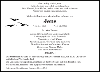 Traueranzeige von Jens  von saarbruecker_zeitung