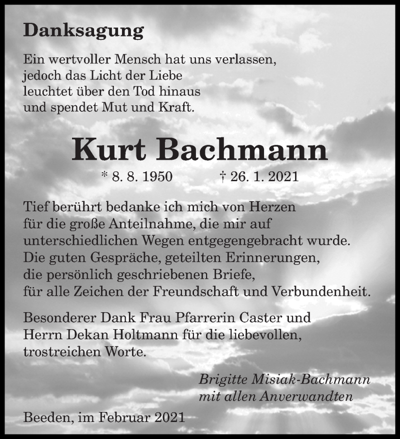  Traueranzeige für Kurt Bachmann vom 20.02.2021 aus saarbruecker_zeitung