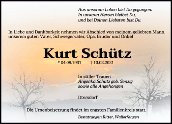 Traueranzeige von Kurt Schütz von saarbruecker_zeitung