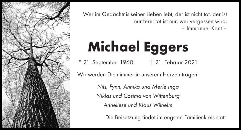  Traueranzeige für Michael Eggers vom 27.02.2021 aus saarbruecker_zeitung