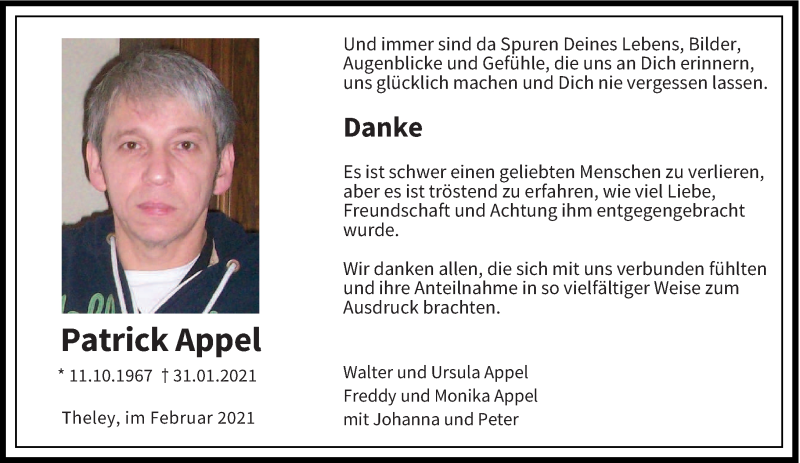 Traueranzeige für Patrick Appel vom 27.02.2021 aus saarbruecker_zeitung