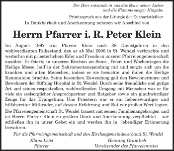 Traueranzeige von Peter Klein von saarbruecker_zeitung