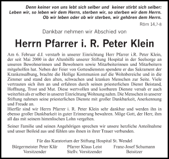 Traueranzeige von Peter Klein von Saarbrücker Zeitung