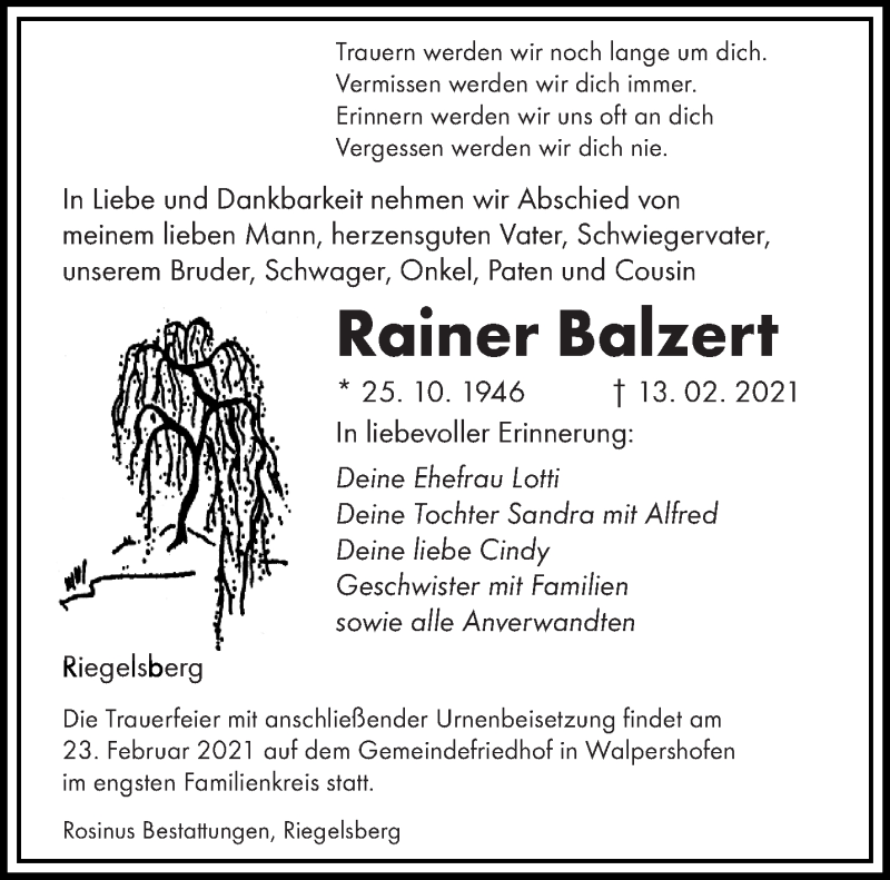  Traueranzeige für Rainer Balzert vom 20.02.2021 aus saarbruecker_zeitung