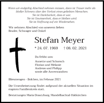 Traueranzeige von Stefan Meyer von saarbruecker_zeitung