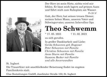 Traueranzeige von Theo Schwemm von saarbruecker_zeitung