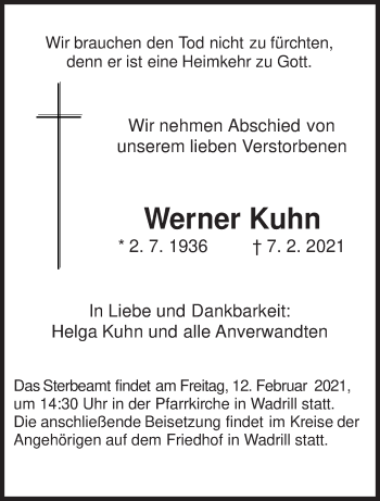 Traueranzeige von Werner Kuhn von saarbruecker_zeitung