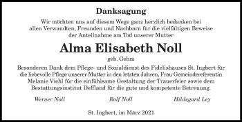 Traueranzeige von Alma Elisabeth Noll von saarbruecker_zeitung