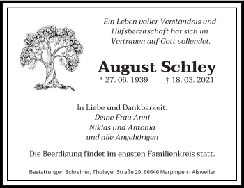 Traueranzeige von August Schley von saarbruecker_zeitung