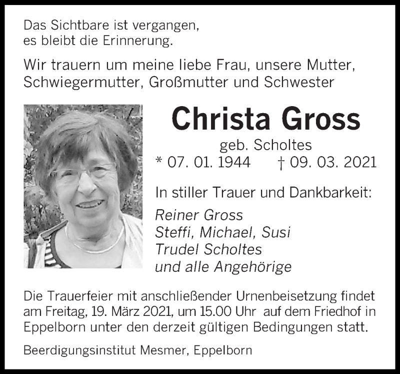  Traueranzeige für Christa Gross vom 17.03.2021 aus saarbruecker_zeitung