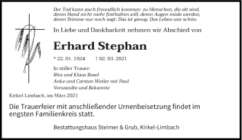 Traueranzeige von Erhard Stephan von saarbruecker_zeitung