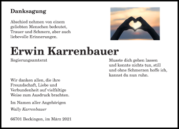 Traueranzeige von Erwin Karrenbauer von saarbruecker_zeitung