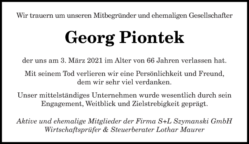  Traueranzeige für Georg Piontek vom 06.03.2021 aus saarbruecker_zeitung