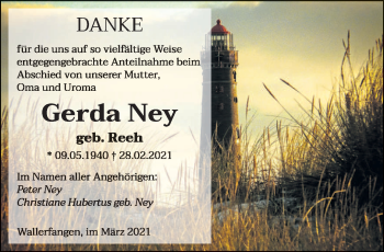 Traueranzeige von Gerda Ney von saarbruecker_zeitung