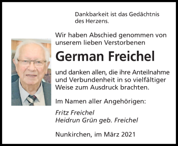 Traueranzeige von German Freichel von saarbruecker_zeitung