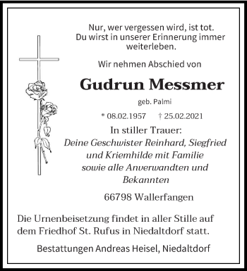 Traueranzeige von Gudrun Messmer von saarbruecker_zeitung
