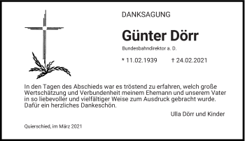 Traueranzeige von Günter Dörr von saarbruecker_zeitung