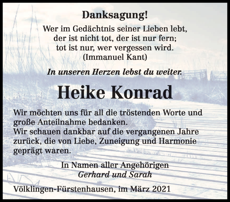  Traueranzeige für Heike Konrad vom 13.03.2021 aus saarbruecker_zeitung
