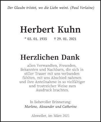 Traueranzeige von Herbert Kuhn von saarbruecker_zeitung