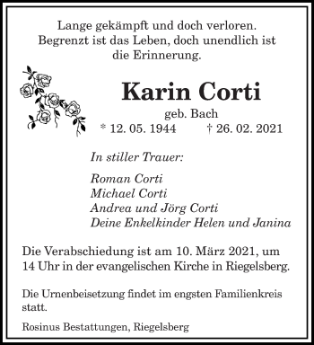 Traueranzeige von Karin Corti von saarbruecker_zeitung