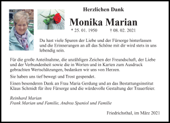 Traueranzeige von Monika Marian von saarbruecker_zeitung