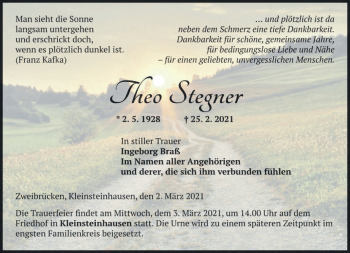 Traueranzeige von Theo Stegner von saarbruecker_zeitung