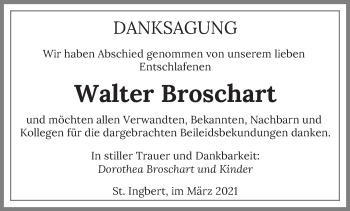 Traueranzeige von Walter Broschart von saarbruecker_zeitung
