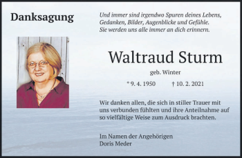 Traueranzeige von Waltraud Sturm von saarbruecker_zeitung