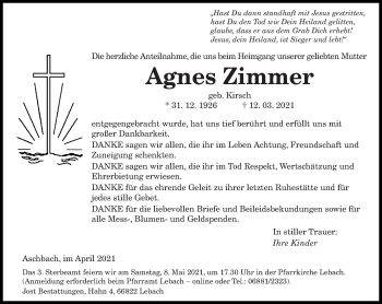 Traueranzeige von Agnes Zimmer von saarbruecker_zeitung