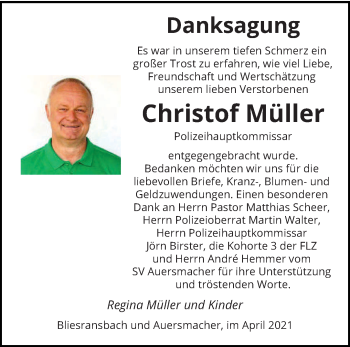 Traueranzeige von Christof Müller von saarbruecker_zeitung